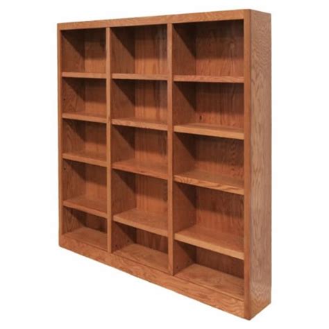 Traditional 72 Tall 15 Shelf Triple Wide Wood Bookcase In Dry Oak 1