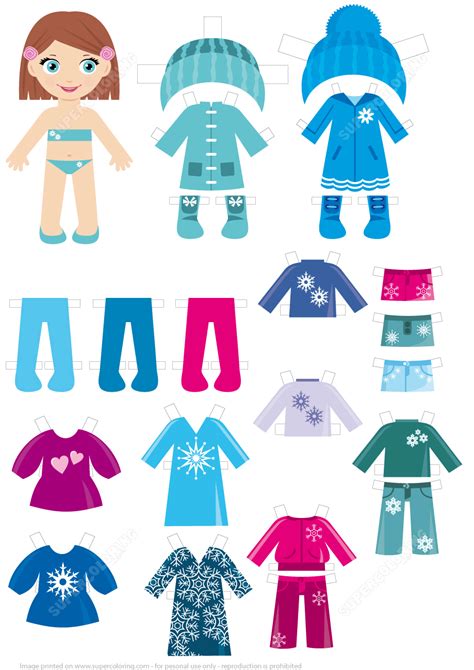 Dress Up Cute Little Girl Paper Doll With A Set Of Winter Clothes