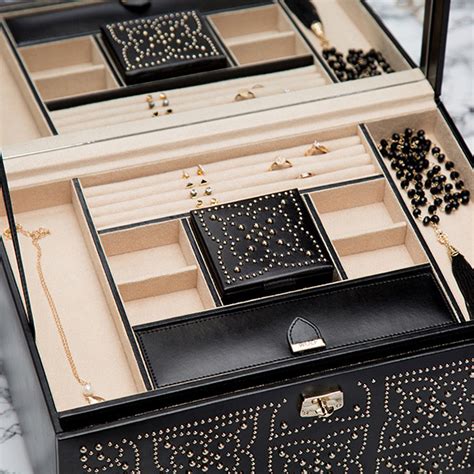 Wolf Marrakesh Large Black Studded Leather Jewelry Box