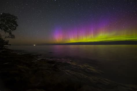 Aurora Borealis Over Lake Superior Pictured Rocks National Lakeshore