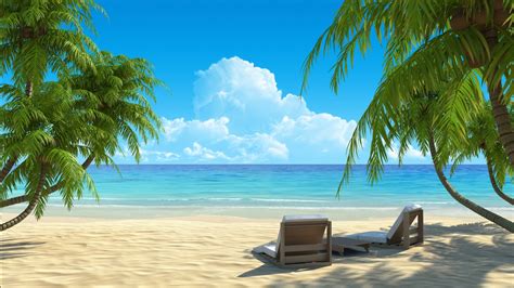 Beach Relaxing Chair On Sand With Palm Trees Each Side Hd