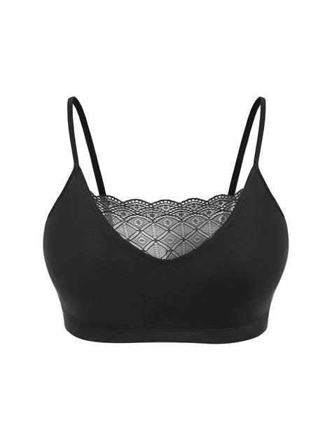33 Off 2021 Scalloped Lace Panel Padded Plus Size Bralette In Black