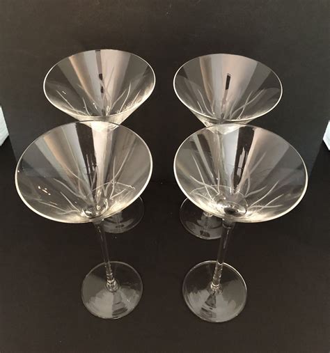 Vintage Crystal Martini Glasses Mid Century Modern Wine Etsy Crystal Martini Glasses Modern