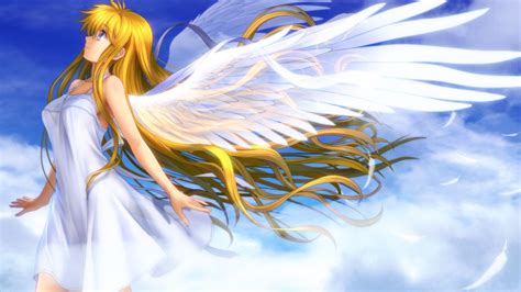 Wallpaper Beautiful Anime Girl Angel Wings White Feathers