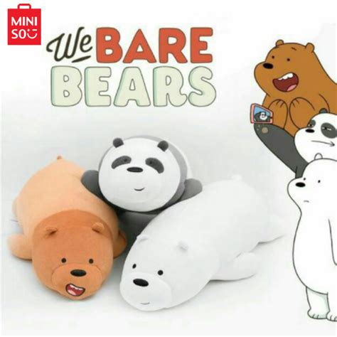 Miniso We Bare Bears Lying Plush Toy Grizzly Panda Ice Bear