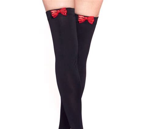 Black Red Sequin Bow Thigh High Sock By Betweenlove On Etsy