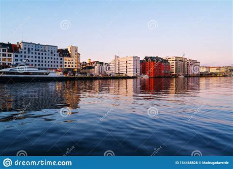 View Of Harbour Modern Buildings In Bergen Norway During The Sunrise