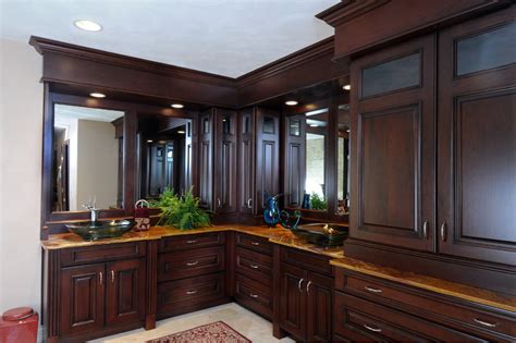 They come either fully assembled or are from light wood finishes to dark wood finishes, we've got something to cover every appreciation for the natural world. Dark Stained Cherry Cabinets in Master Bathroom ...