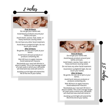 Lash Lift Tint Aftercare Instruction Cards Physical Etsy