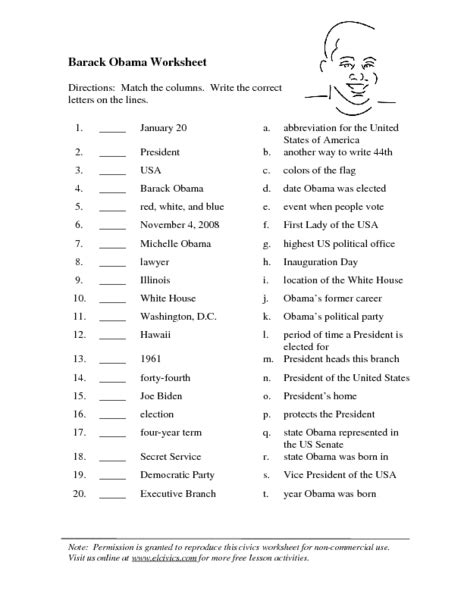 Barack Obama Worksheet Worksheet For 4th 5th Grade Lesson Planet