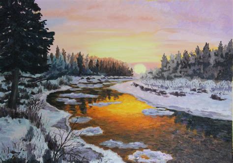 Rkw Art Winter Sunset Snow Scene
