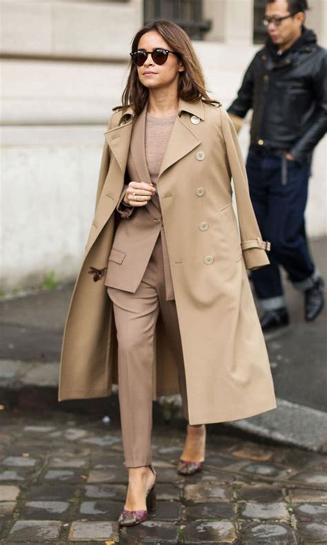 Stylish Look In Beige Color Trench Coat Top Suit Heels Street Style