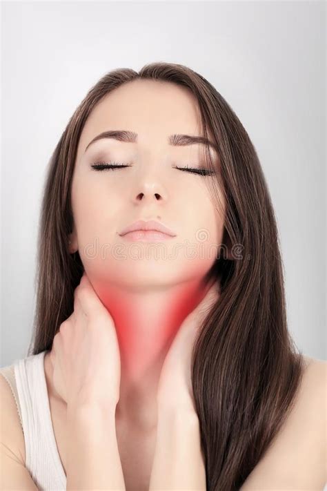 Throat Pain Ill Woman With Sore Throat Feeling Bad Suffering From