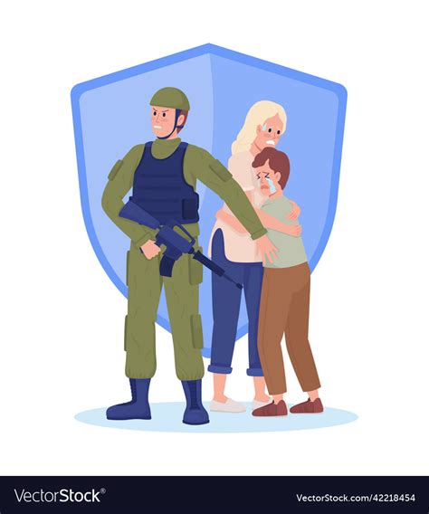 Soldier Protecting Citizens 2d Isolated Royalty Free Vector