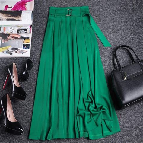TIGENA Elegant Office Lady Green Long Skirt For Women 2023 Summer