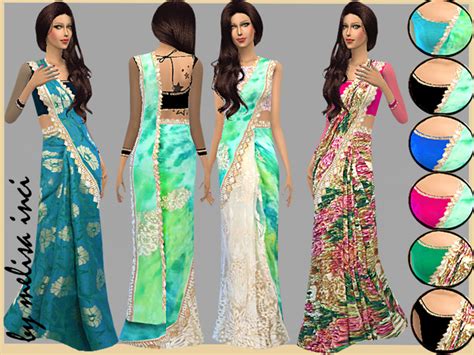 The Sims Resource Floral Print Sarees By Melisainci • Sims 4 Downloads