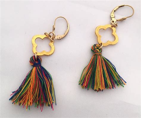 Multi Colored Tassel Earrings With Gold By Desertflowerdesigns