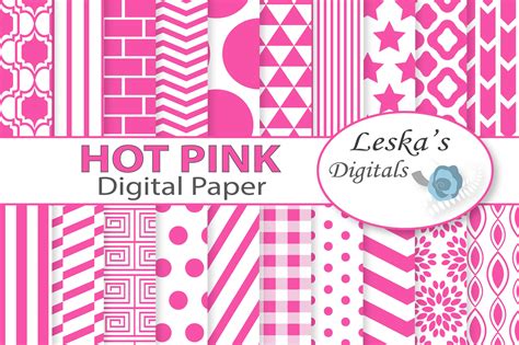 Hot Pink Digital Paper Pack Custom Designed Graphic Patterns