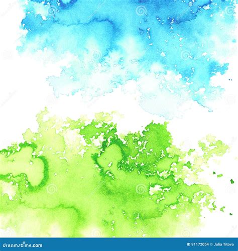 Green And Blue Watery Spreading Illustrationabstract Landscape Stock