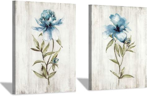 Blue Flower Canvas Wall Art Botanical Floral Artwork Wildflower Picture Painting For Bedroom