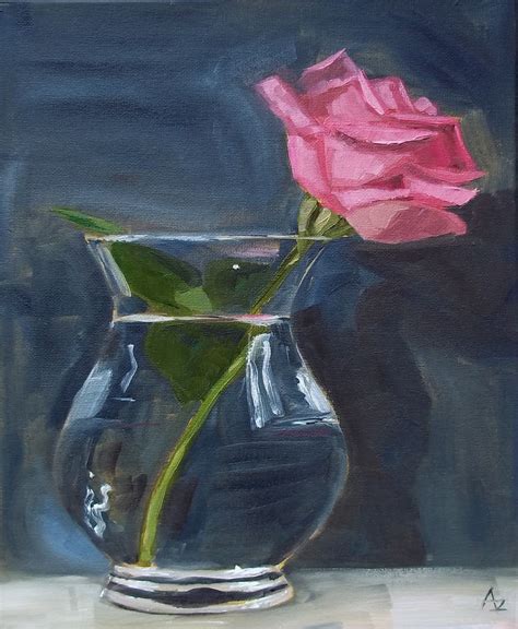 Azra S Painting A Day Pink Rose In Glass Vase