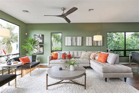 Modern L Shaped Sectional Couch In Green Living Room