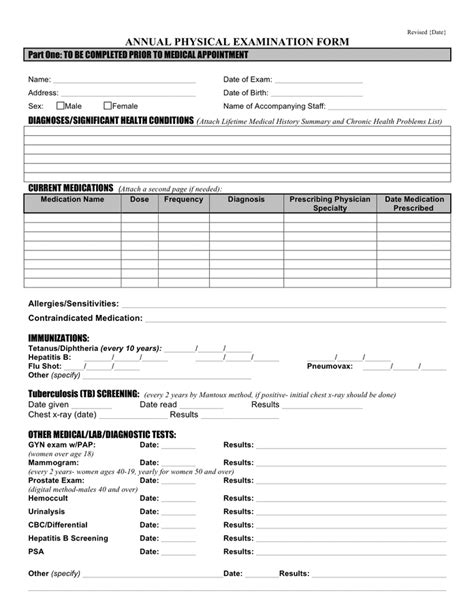 Printable Physical Exam Form For Work Pdf