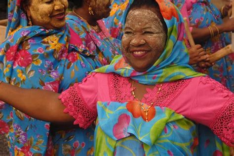 Mayotte Women Wearing Traditional Mussiro Masks Mayotte Territorial