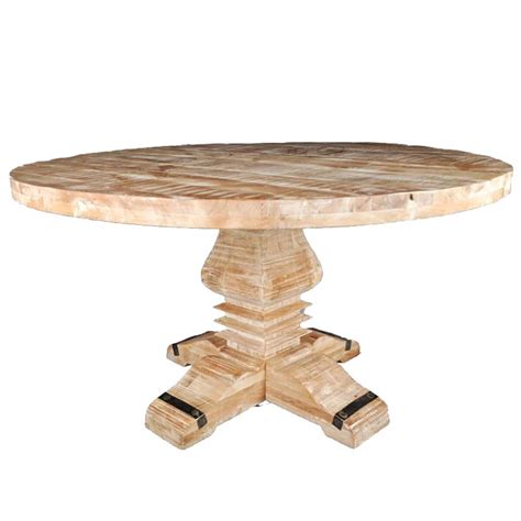 A square and rustic table. Rustic Mango Wood Pedestal Round Dining Table