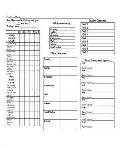 Weekly Student Report Templates 5 Free Word Pdf Format