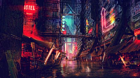 Science Fiction Cyberpunk Futuristic City Digital Art 4k Street