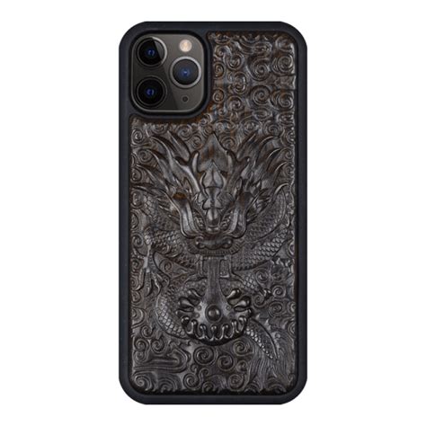 Carved Wooden Phone Case Dragon In Silicone For Iphone