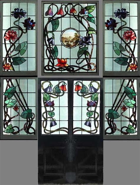 Картинки по запросу Art Nouveau Window Entrance Foyer Stained Glass Art Glass Window Art