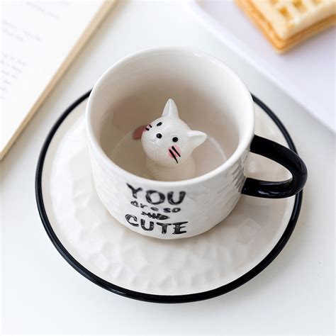3d Coffee Mug Cute Animal Inside Cat Cup Cartoon Ceramics Etsy