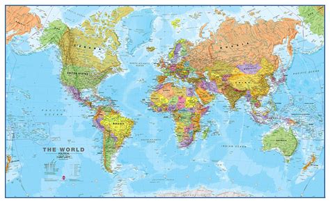 Political World Wall Map Rolled 47 X 33 Front Sheet Lamination Buy