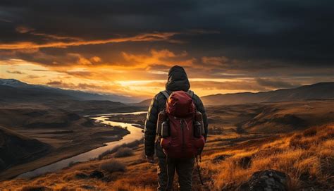 Free Photo Men Hiking Mountain Peak Enjoying Nature Beauty In Sunset