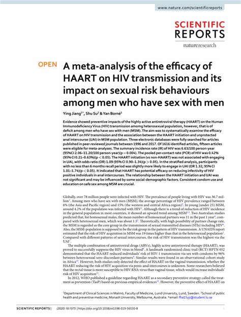 Pdf A Meta Analysis Of The Efficacy Of Haart On Hiv Transmission And Its Impact On Sexual Risk