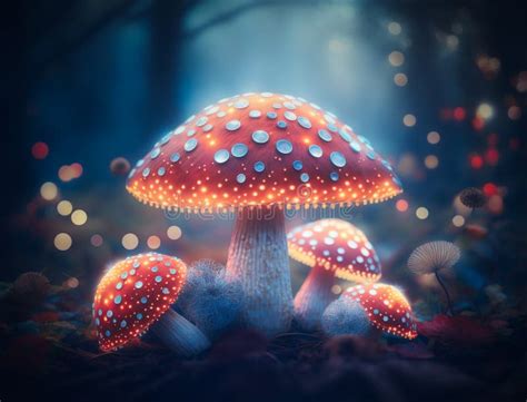 Glowing Mushrooms In A Fantasy Fantasy Forest Variety Of Styles Stock