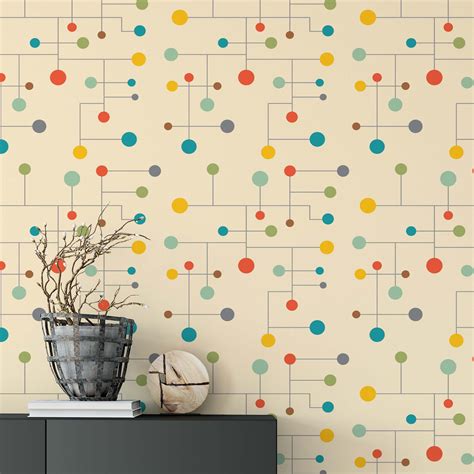 Peel And Stick Removable Wallpaper Atomic Teal Mid Century Modern Retro