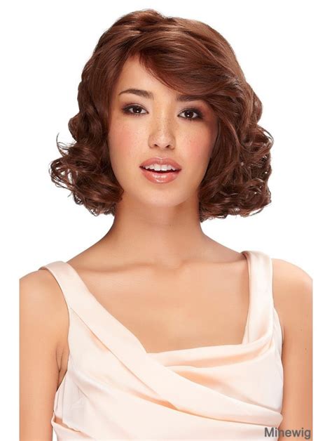 Real Hair Wigs Classic Bobs Auburn Color Chin Length Wavy Style