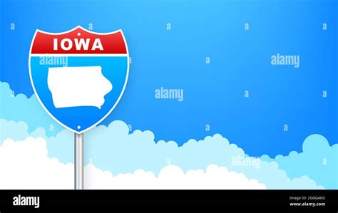 Iowa Map On Road Sign Welcome To State Of Iowa Vector Illustration