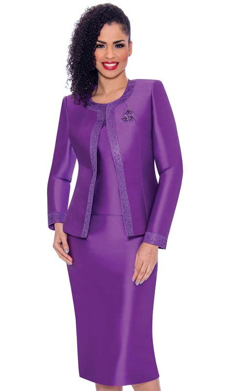 Terramina 7637 Pu 3pc Silk Look Womens Sunday Suit With Pattern Trim