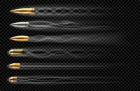 Free Vector Flying Bullets With Smoke Traces From Gun Shot Realistic
