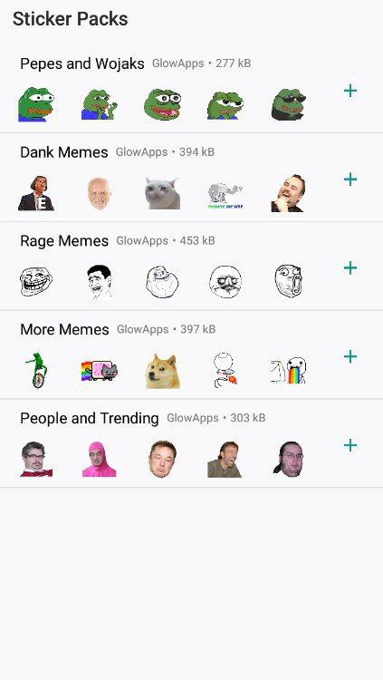 Aquí tenemos esta destacable app de stickers para whatsapp, con mas de 500.000 descargas y.esta tiene una variedad de stickers de memes para whatsapp, que están divididos en 11 categorías, que abarcan: Meme Stickers for WhatsApp 1.0.7 - Download for Android ...