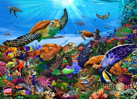 Amazing Undersea Turtles Digital Art By Mgl Meiklejohn Graphics