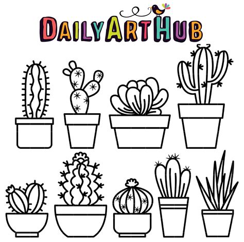Outline Cactus Clip Art Set Daily Art Hub Free Clip Art Everyday