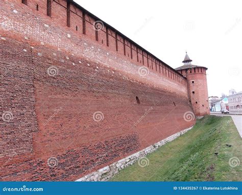 Wall And Tower Of The Red And Terracotta Bricks The Kremlin Wall In