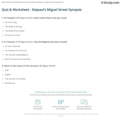 Quiz And Worksheet Naipauls Miguel Street Synopsis