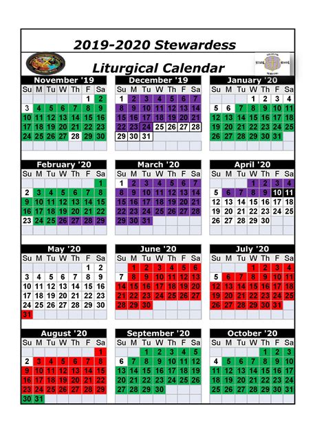 View the full liturgical calendar for every day of the year, including feasts, solemnities, memorials and optional memorials, click on the relevant year. Printable Ame Liturgical Color Calendar 2020 - Calendar ...