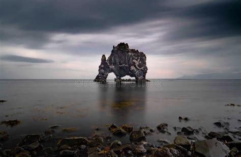Hvitserkur Rock With Holes In The Sea On The Icelandic Coast With A